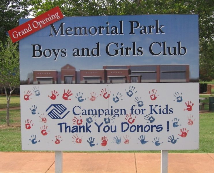 memorial park boys and girls club grand opening billboard