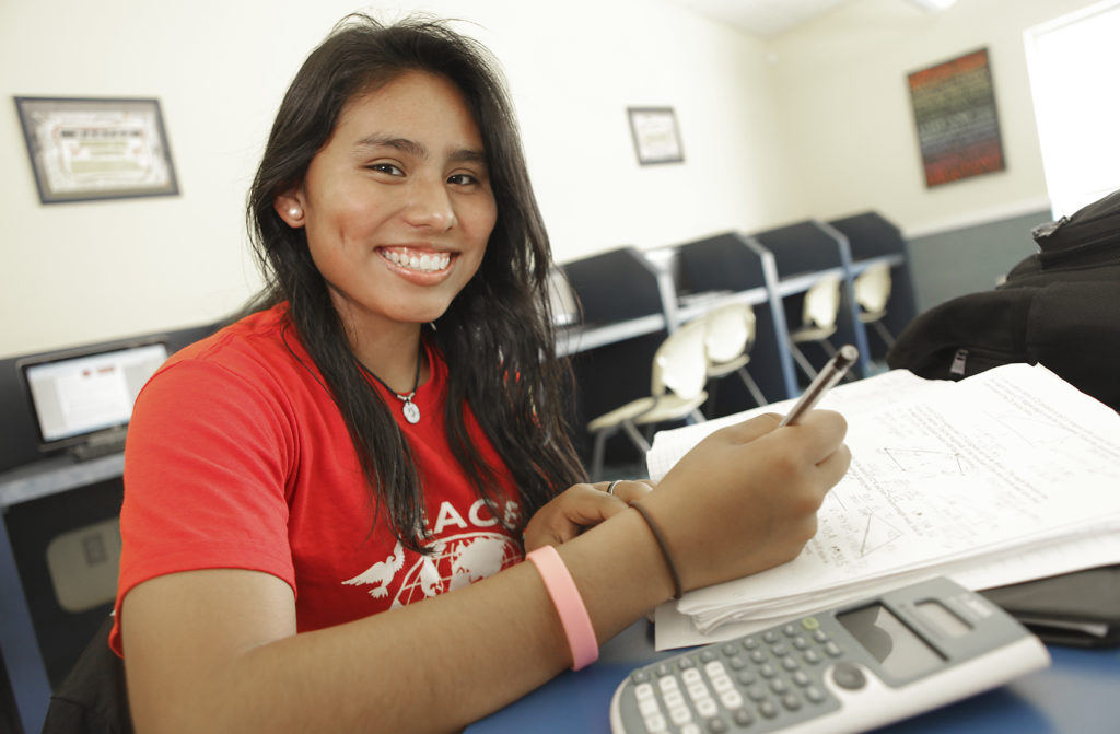 teen advisor working in calculator and math