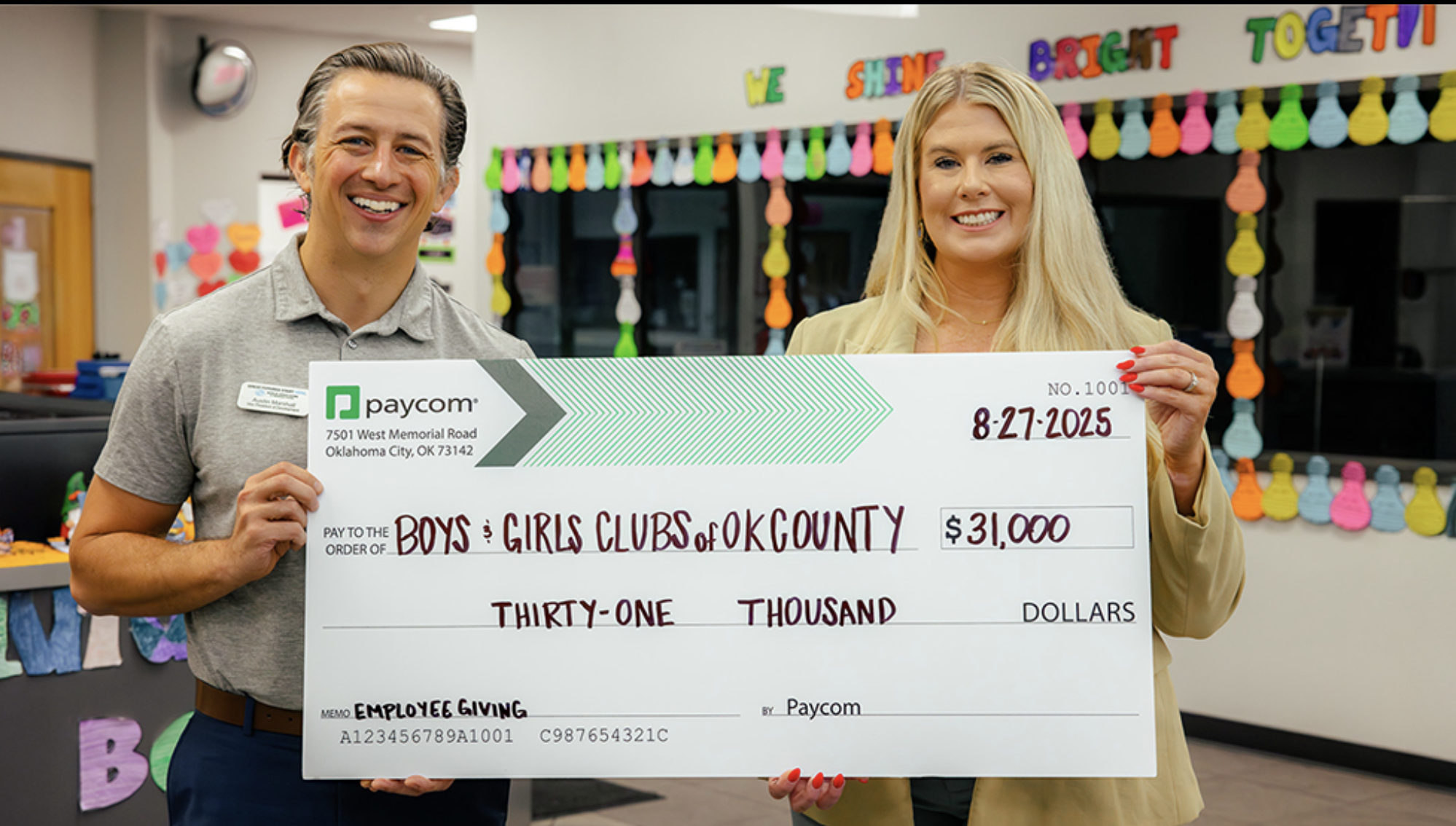 Read more about the article Boys & Girls Clubs Receive $41,000 Donation from Oklahoma-Based Paycom